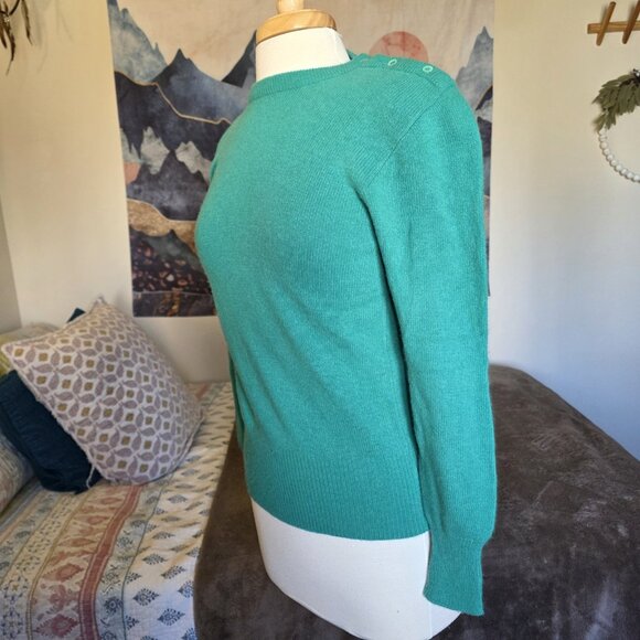 Neiman Marcus 100% Cashmere Sweater Teal Button Shoulder Pads Women’s M Vintage - Picture 4 of 13